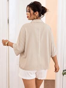 SHEIN Frenchy 大尺碼女款條紋休閒百搭日常穿著襯衫 - 彩色 - 查看 2