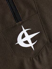 Manfinity Roghcode 男士休閒連帽雙層設計多功能運動休閒刺繡圖案時尚Ins風適合四季街頭風寬鬆圖案情侶套裝好友穿搭我愛我的男朋友街頭風情侶款雙層連帽半拉鍊彈性抽繩下擺棕色 - 摩卡棕 - 查看 6