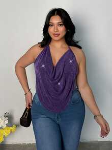 Firerie Plus Size Women's Fashionable Sexy Draped Neck Tank Top - Purple - View 8