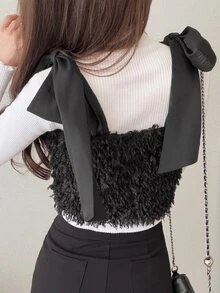 FRIFUL Women's Fashionable Versatile Shoulder Knot Top - Black - View 2