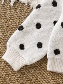 SHEIN 女童針織圓點圓領休閒開襟衫 - 黑與白 - 查看 5