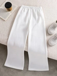 SHEIN Vacaura 1件女童運動長褲，時尚簡約純色，適合日常穿著，適用秋冬季 - 白色 - 查看 2