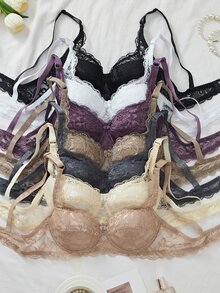 DesireSculpt 7pcs Sexy Lace Women's Bra Set, Thin Minimalist Bra - Multicolor - View 1