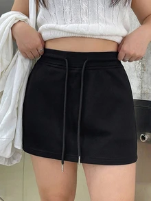 Dazy Plus Drawstring Lace-Up Fitted Mini Skirt, Sexy Style, Sporty Casual, Early Autumn New Arrival - Black - View 1