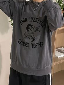 DAZY 女款圓領圖案印花對比蕾絲袖口短袖T恤 春夏季 - 深灰色 - 查看 5