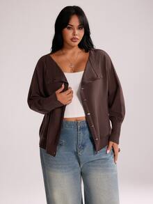 Rustia Plus Size Women's Solid Color Boat Neck Batwing Long Sleeve Single-Breasted Casual Knit Cardigan Winter - White - View 9