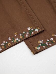 GlowEve 女款夏季花卉刺繡牛仔長褲 - 棕色 - 查看 7