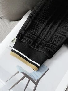 Boys' Spring/Autumn Knit Jacquard Polo Shirt + Solid Color Long Pants 2-Piece Set, Suitable For Daily Wear And Sports, Simple And Elegant Design, Comfortable And Fashionable; Essential Outfit For Teenagers In Spring/Autumn - Multicolor - View 3