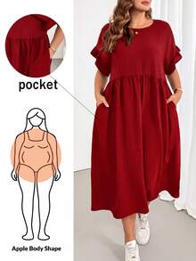 Shapeblank Plus Size Women's Solid Color Pleated Casual Daily Summer Dress - Red - View 1