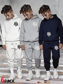 SHEIN 6件組青少年男孩白色秋季圖案街頭風返校2件式連帽衫與長褲套裝 - 彩色 - 查看 8