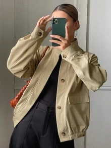 Livesso Women's Casual Trench Coat Jacket, Autumn - Khaki - View 3