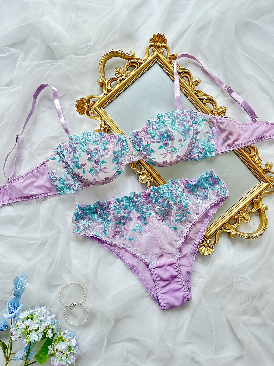 SHEIN 浪漫刺繡內衣套裝 2 件組 - 彩色 - 查看 1