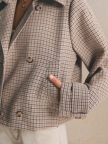 Poéselle 女款法式格紋優雅百搭短款風衣外套 - 棕色 - 查看 4