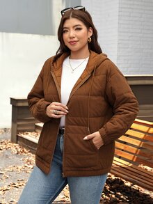Comfylo Warm & Comfortable Casual Gray Fluffy Jacket, Plus Size, Suitable For Outings, Autumn Season - Brown - View 6