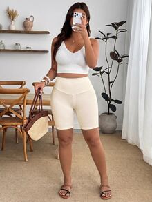 Enliva Plus Size Women's Summer Ultra-Thin High Waist Shaping Tight Fit Bermuda Shorts - White - View 2