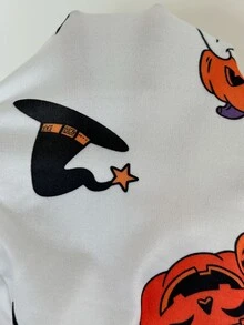 ZzzCrew Halloween Fun Pumpkin & Ghost Print, Exquisite Ruffle Short Sleeve + Slimming Flare Pants Loungewear Pajama Set - White - View 6