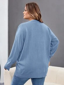 SHEIN CURVE+ 大尺碼女款純色休閒百搭日常開襟衫 - 淺藍色 - 查看 2