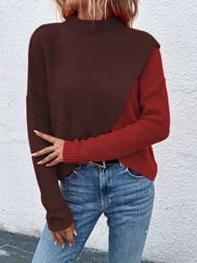 EMERY ROSE 女款拼色立領長袖休閒套頭針織衫 - 彩色 - 查看 5