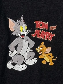 TOM & JERRY X SHEIN SHEIN EZwear 女款休閒卡通印花長袖針織衫，適合街頭穿搭 - 彩色 - 查看 3