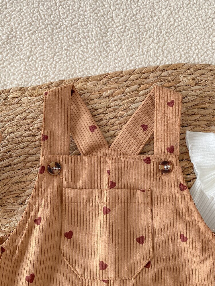 SHEIN Baby Girl Corduroy Heart-Shaped Overalls + Warm Knitted Base Layer 2-Piece Set, Cute Baby Girl Clothing, Versatile Fashion Suitable For Daily Wear And Outings - Multicolor - View 7