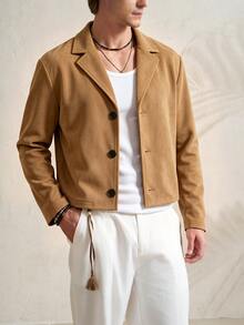 TONEVAULT Men's Solid Color French Vintage Urban Casual Commute Jacket - Camel - View 1