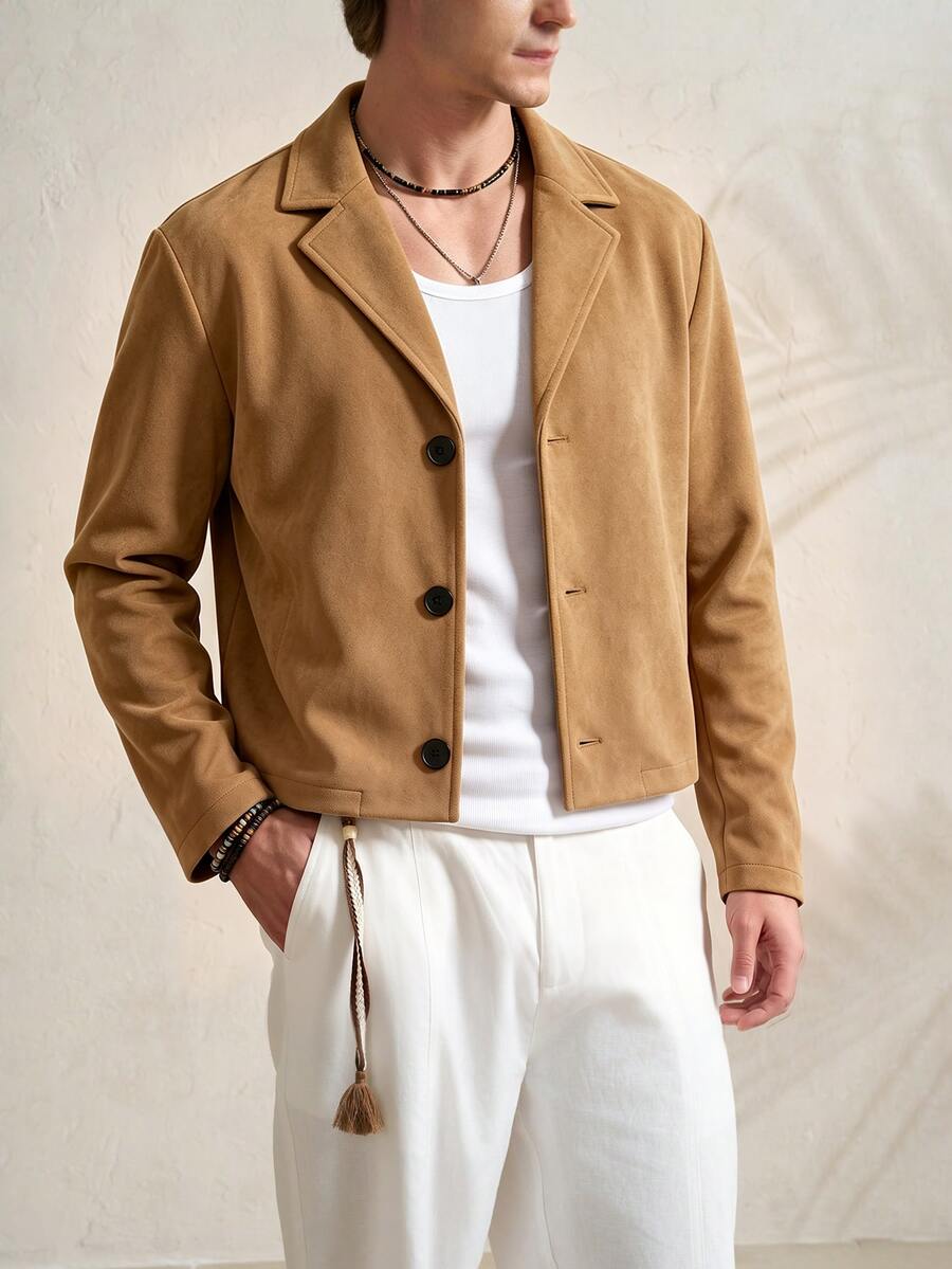 TONEVAULT Men's Solid Color French Vintage Urban Casual Commute Jacket - Camel - View 1
