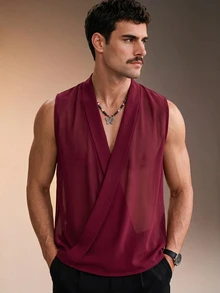 ZURIURI Men's Sheer Casual Fashion Sleeveless Tank Top - Burgundy - View 6