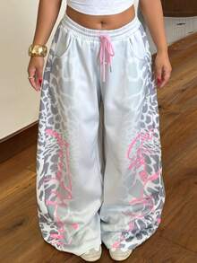 Muchica Plus Size Women's Drawstring Waist Pocket Casual Long Pants Fall - Light Grey - View 4