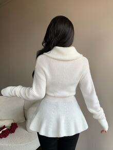 Feyla Women's Knight Graphic Zipper Casual Versatile Daily Long Sleeve Sweater - White - View 3