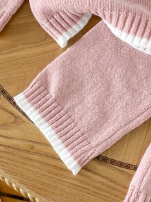2件組女嬰刺繡麻花針織毛衣與寬腿褲，簡約休閒日常百搭套裝，柔軟舒適保暖親膚面料，適合遊樂園、親子活動、拍照，甜美可愛公主風，精緻亮麗高品質面料，值得擁有 - 藕粉色 - 查看 4