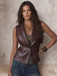 Solivie Women's Solid Color Fashion Versatile Daily Casual Vest - Coffee Brown - View 7