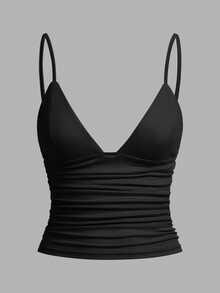 SHEIN EZwear 3件組女款休閒抓皺修身細肩帶背心，內建胸墊，適合夏季 - 彩色 - 查看 4