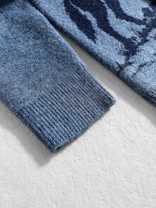 ROMWE MEN Men's Animal Jacquard Knit Cardigan, Vintage Fashion - Blue - View 6