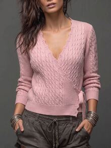 Sprig & Strand Women's Braided Wrap Tie Waist Knitted Cardigan - Pink - View 5