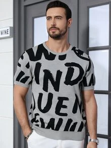 Marcello Vane Men's Letter Print Casual Daily Knit Top - Multicolor - View 3