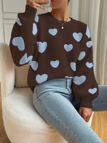 EMERY ROSE Autumn/Winter Casual Heart Print Sweater - Multicolor - View 3