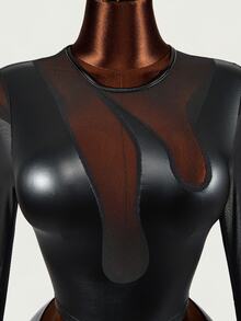 Mistrie Women's Sexy Goth Fitted Fashion Mesh Patchwork Cropped Top Halloween Night Out Clubbing Black Fall - Black - View 6