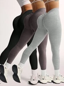 SHEIN Velisys Solid Color High Waist Seamless Sports Leggings - Multicolor - View 1