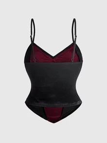 ROMWE Dark Gothic Plus Size Women's Top, Vintage Velvet Embroidered Chain Strap Design, Party Holiday Fitted Corset - Black - View 2