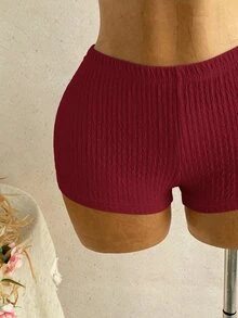 Soleia 女款純色環扣掛脖上衣與短褲性感度假套裝 - 酒紅色 - 查看 7