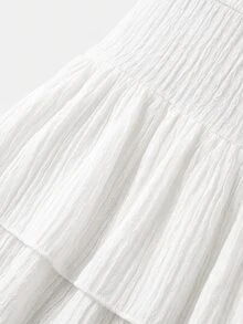 SHEIN 青少年女孩針織純色可愛荷葉邊分層內建短褲迷你裙，Y2K時尚個性女孩款 - 白色 - 查看 3