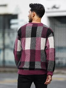 Manfinity Mode Men's Casual Plaid Sweater, Autumn/Winter - Red Violet - View 2