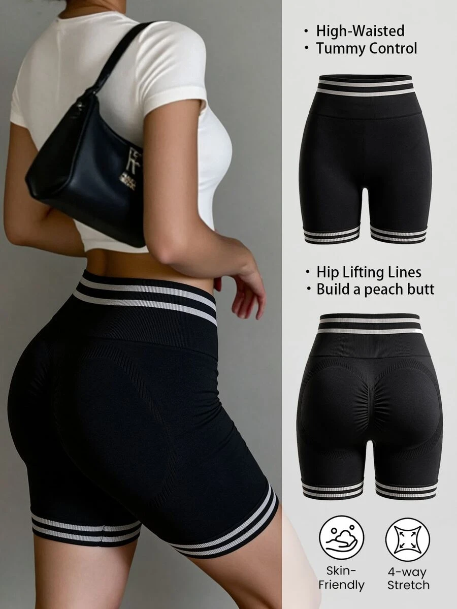 Easithlete Easithlete Women's Casual Striped Colorblock Outdoor Sports Shorts - Black - View 1