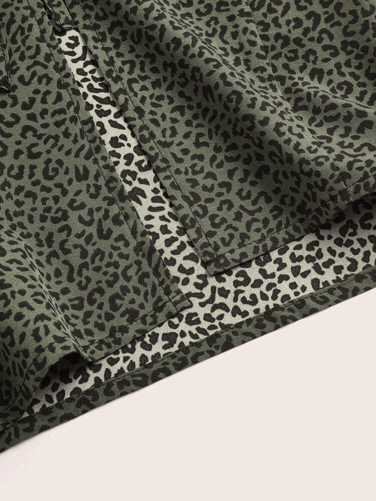 Rometta Plus Size Leopard Print Side Drawstring Skirt Party Night Green Autumn Sexy - Olive Green - View 7