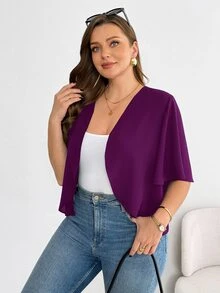 SHEIN Essnce Plus Size Summer Casual Solid Color Lightweight Jacket - Red Violet - View 5