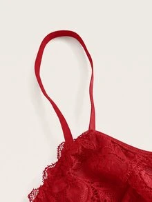 SHEIN ICON 黑色束腰大碼蕾絲細肩帶背心上衣 - 紅色 - 查看 4