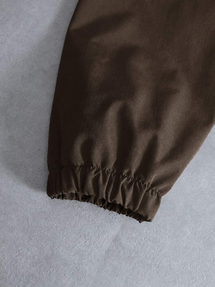 PAVTROS Men's Casual Hooded Double Layer Design Versatile Sports Casual Embroidered Pattern Fashion Ins Style Suitable For All Seasons,Streetwear,Baggy,Graphic,Matching,Friends,I Love My Boyfriend,Street Style,Couples,Double-Layered Hood, Half-Zip, Elastic Drawstring Hem - Mocha Brown - View 4
