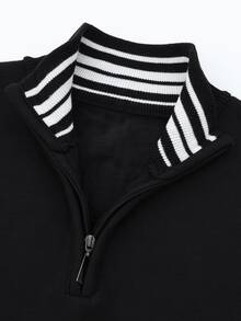 Manfinity CasualKnits 男士拼色休閒百搭日常穿著長袖毛衣，正式、登山，秋冬上衣，情人節適用 - 黑色 - 查看 4