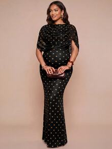 MaterniChic Elegant Polka Dot Print Maternity Summer Dress - Brown - View 9