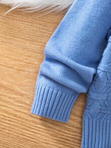 SHEIN Vintaside Kids 小男孩秋冬休閒素色紋理開襟毛衣 - 藍色 - 查看 5